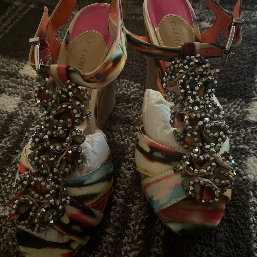 Multi color with rhinestone (Gianni Bini) wedge shoes size 6.5
